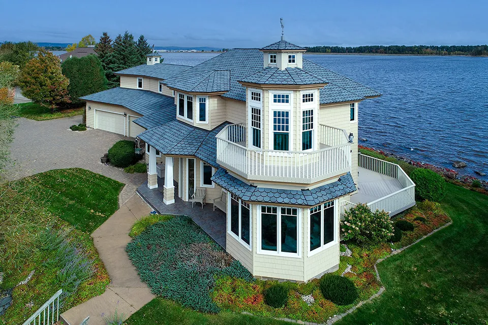 roof level view of lakeside house