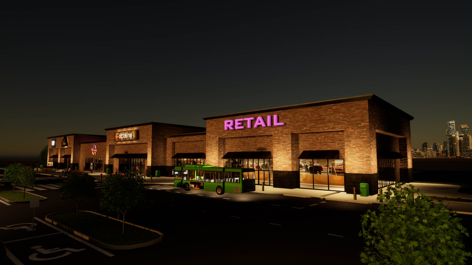 shopping center night rendering