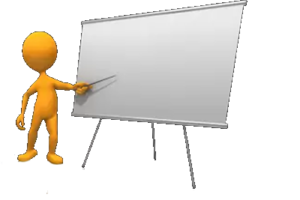 cartoon character pointing at presentation board