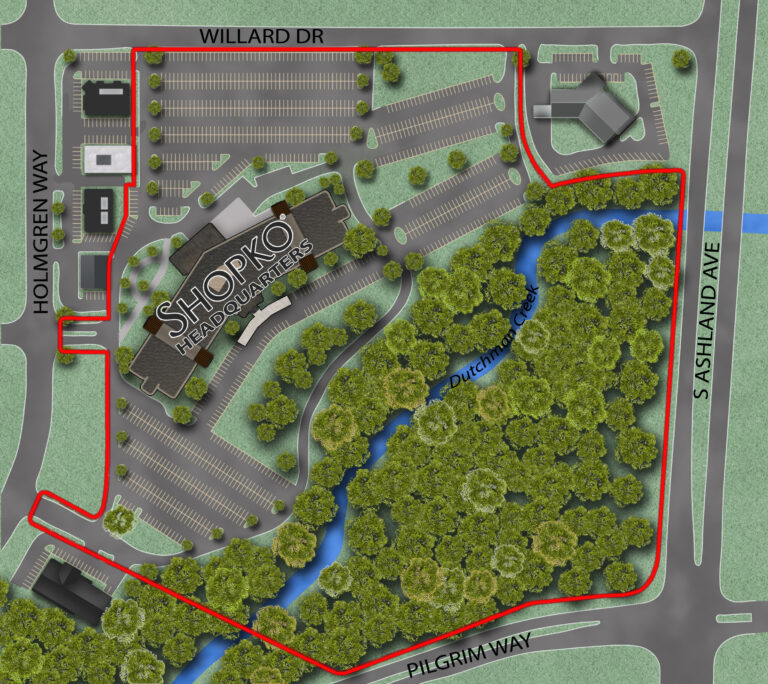 site plan of office building and parking area
