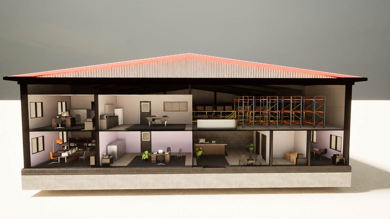 warehouse office area cutout rendering